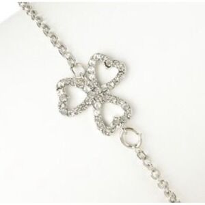 Sparkling Rhinestone Clover Charm Bracelet Silver Tone‎ Adjustable